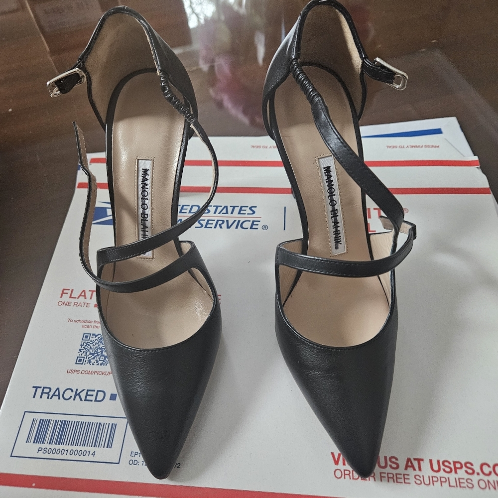 Manolo Blahnik Black strappy high heel pumps 34.5